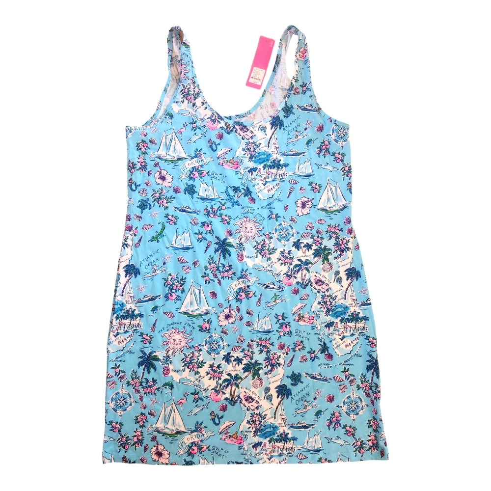 NWT Lilly Pulitzer Newberri Tank Dress Amalfi Blue Lilly’s Road Trip Resort XL - Picture 3 of 10